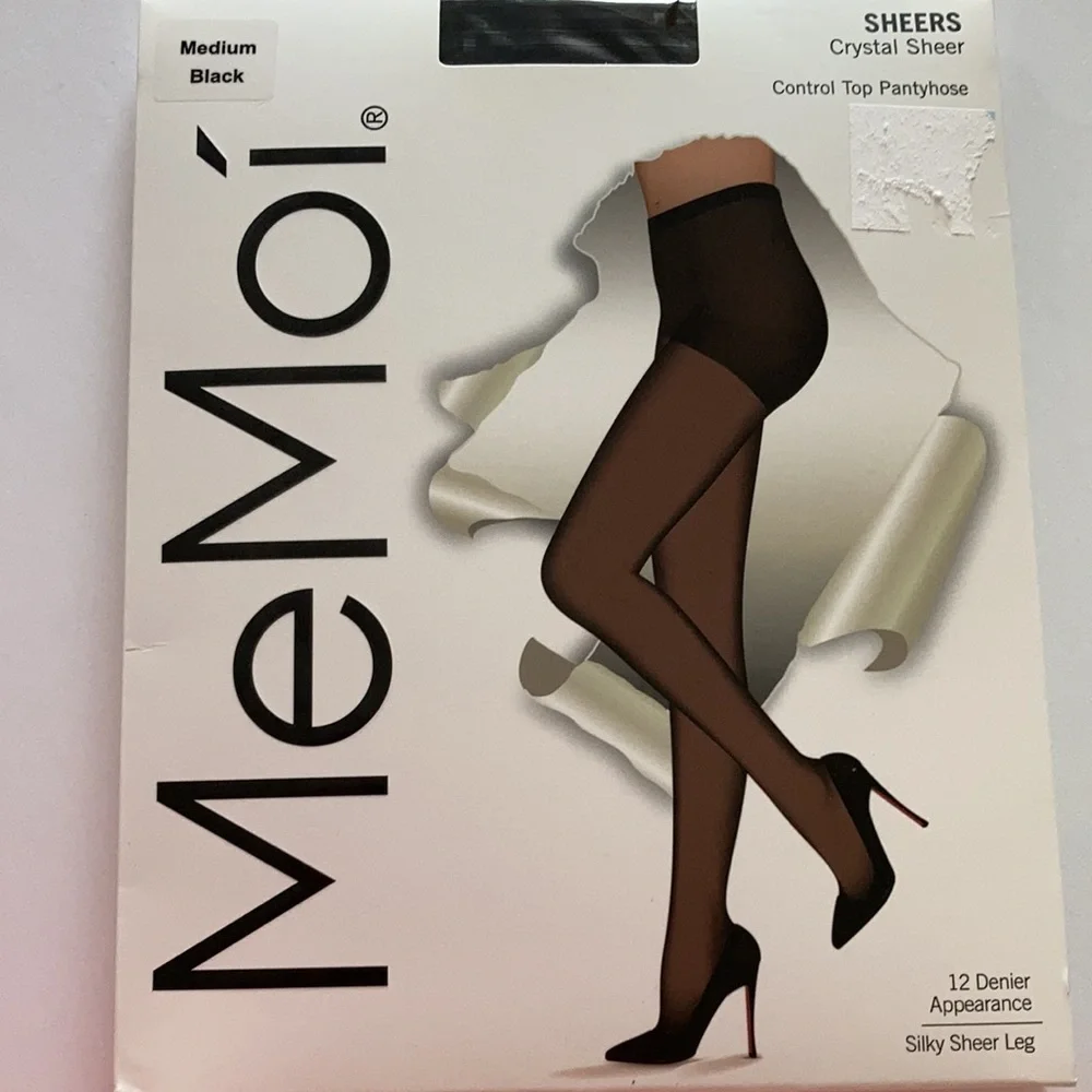 𝅺memoi Black crystal sheer 12 denier. Med . NIB .